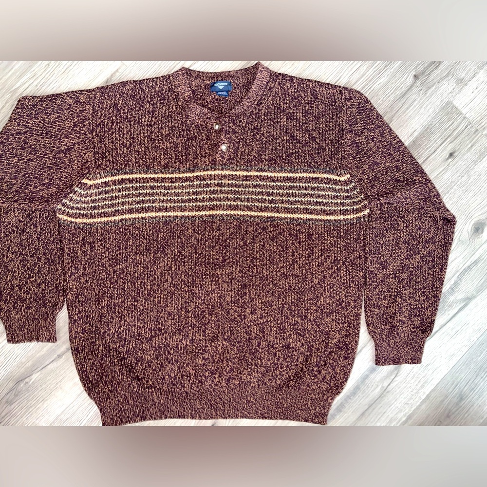 Vintage Dockers Brown 2‎ button Crewneck Sweater Size XLT